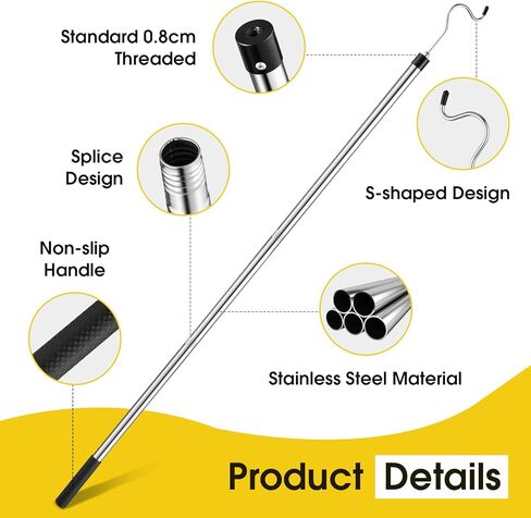 عمود خطاف الملابس، قابل للتمديد من 35 بوصة إلى 50 بوصة من الفولاذ المقاوم للصدأ مع خطاف على شكل حرف S لتعليق الملابس والنباتات والأضواء in Kuwait