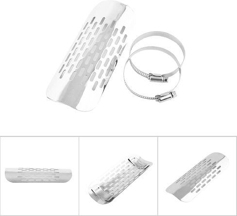 Motorcycle Exhaust Pipe Protector, Exhaust Heat, Universal Motorcycle Heat Wrap with 2 Stainless Steel Clamps for 50mm-70mm Pipe Diameter (Silver) in Kuwait