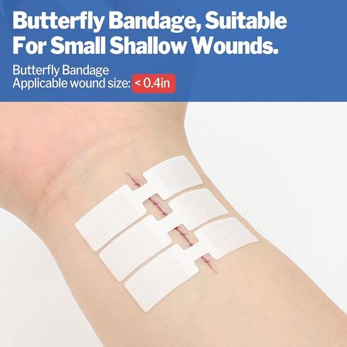 AZEN 16 حزمة شرائط إغلاق الجروح، 4 أنواع من ضمادات الفراشة، مجموعة إغلاق التمزق في حالات الطوارئ، إصلاح الجروح بدون غرز، جهاز إغلاق الجروح بسحاب سريع in Kuwait