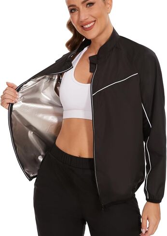 SEXYWG Sauna Jackets Women Long Sleeve Sauna Shirt Zipper Sweat Sauna Suit for Gym Running Exercise in Kuwait