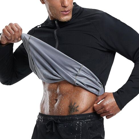 HOTSUIT Sauna Jacket for Men Quarter-Zip Long Sleeve Sauna Shirt Anti-Rip Heat Trapping Sweat Jacket for Workout in Kuwait