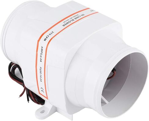 4in 270CFM Bilge Air Blower, in Line Marine DC Electric Fan, Volume Air with Sealed Motor Shaft, White ABS Plastic Construction for Boat Compartments, Galleys and Bilges in Kuwait