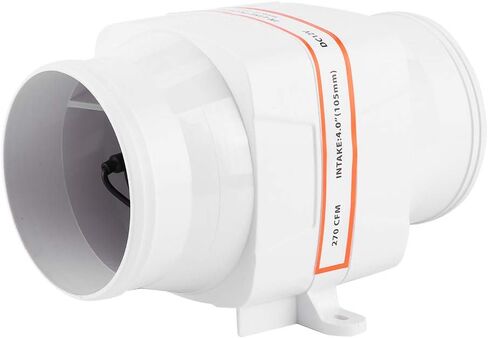 4in 270CFM Bilge Air Blower, in Line Marine DC Electric Fan, Volume Air with Sealed Motor Shaft, White ABS Plastic Construction for Boat Compartments, Galleys and Bilges in Kuwait