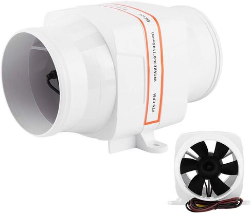 4in 270CFM Bilge Air Blower, in Line Marine DC Electric Fan, Volume Air with Sealed Motor Shaft, White ABS Plastic Construction for Boat Compartments, Galleys and Bilges in Kuwait
