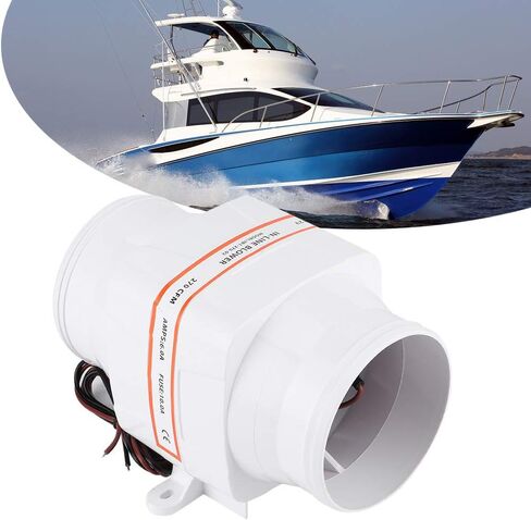 4in 270CFM Bilge Air Blower, in Line Marine DC Electric Fan, Volume Air with Sealed Motor Shaft, White ABS Plastic Construction for Boat Compartments, Galleys and Bilges in Kuwait