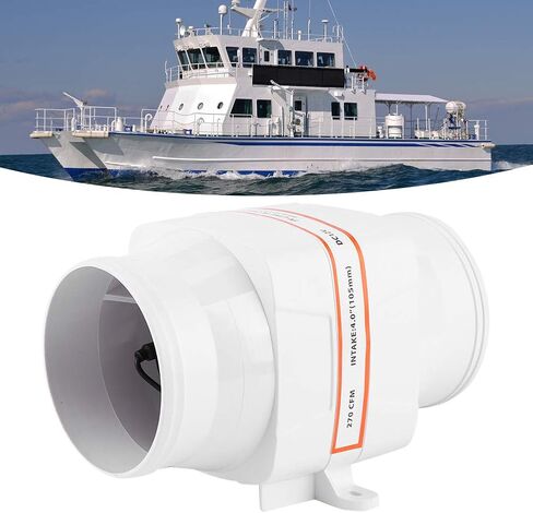 4in 270CFM Bilge Air Blower, in Line Marine DC Electric Fan, Volume Air with Sealed Motor Shaft, White ABS Plastic Construction for Boat Compartments, Galleys and Bilges in Kuwait