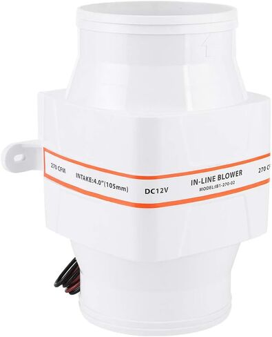 4in 270CFM Bilge Air Blower, in Line Marine DC Electric Fan, Volume Air with Sealed Motor Shaft, White ABS Plastic Construction for Boat Compartments, Galleys and Bilges in Kuwait
