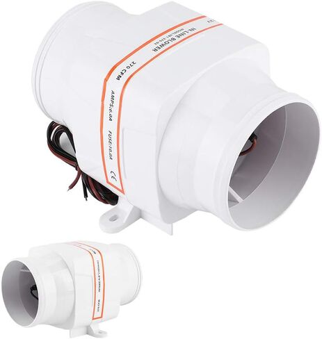 4in 270CFM Bilge Air Blower, in Line Marine DC Electric Fan, Volume Air with Sealed Motor Shaft, White ABS Plastic Construction for Boat Compartments, Galleys and Bilges in Kuwait
