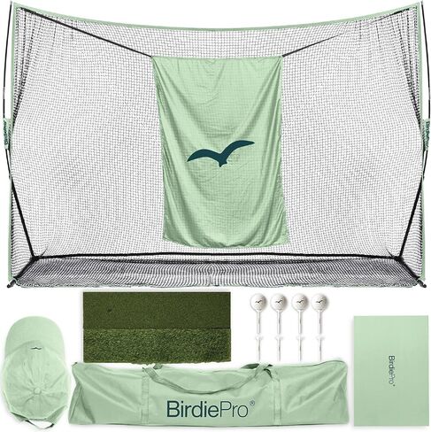 BirdiePro® - American Pro Golf Practice Net – 10x7ft Heavy Duty Golf Hitting Net with EchoShield™ Target & FlexWeave™ Net - Indoor Outdoor Training Backyard, Garage Complete Set with Mat, Balls & Cap in Kuwait
