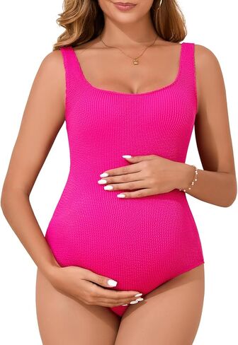 Summer Mae Maternity One Piece Swimsuit Seamless One Size Fits S-XL Bathing Suit Ribbed U-Shaped Back Pregnancy Swimwear in Kuwait