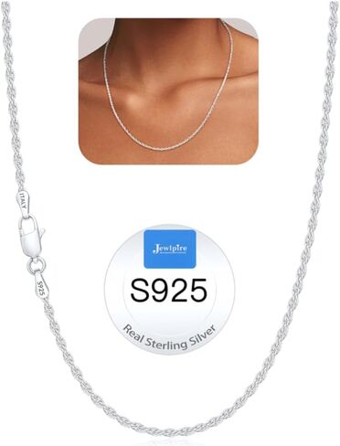 Jewlpire Italian 2mm Rope Chain 925 Sterling Silver Chain Necklace for Women, 14K Plated Gold Chain for Women Smooth & Sturdy Women's Chain Necklaces, 16 18 20 22 24 26 Inch in Saudi Arabia