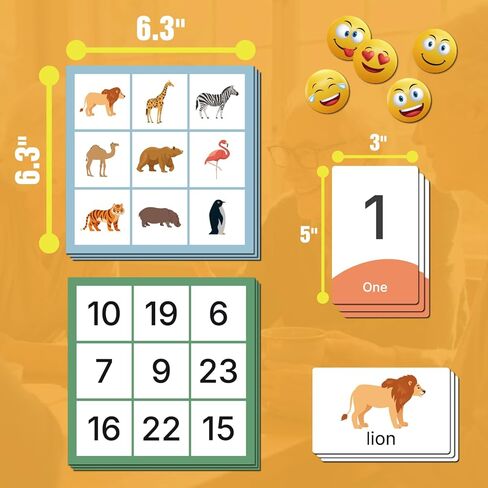 Large Print Bingo Game Set for Seniors, Double-Sided Animal and Number Cards, 16 Boards with 32 Designs, 6.3 x 6.3 Inch, Dementia and Alzheimer Activities in Kuwait