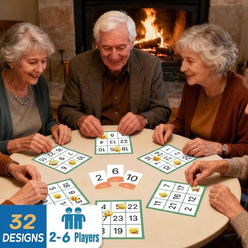 Large Print Bingo Game Set for Seniors, Double-Sided Animal and Number Cards, 16 Boards with 32 Designs, 6.3 x 6.3 Inch, Dementia and Alzheimer Activities in Kuwait