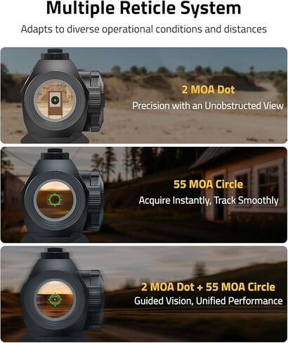 CVLIFE شبكاني متعدد 2 MOA Green Dot & Circle، Motion Awake Green Dot Sight 50,000H وقت التشغيل، نطاق بصريات 1x20 مم مع رافع شهود مشترك مطلق وتركيب منخفض لـ Picatinny 21 مم، IPX7 مقاوم للماء in Saudi Arabia