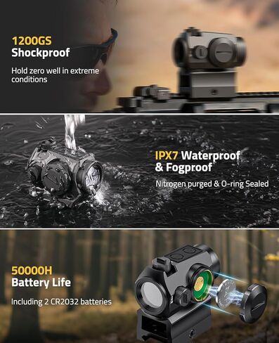 CVLIFE شبكاني متعدد 2 MOA Green Dot & Circle، Motion Awake Green Dot Sight 50,000H وقت التشغيل، نطاق بصريات 1x20 مم مع رافع شهود مشترك مطلق وتركيب منخفض لـ Picatinny 21 مم، IPX7 مقاوم للماء in Saudi Arabia