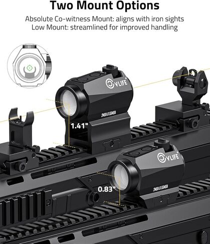 CVLIFE شبكاني متعدد 2 MOA Green Dot & Circle، Motion Awake Green Dot Sight 50,000H وقت التشغيل، نطاق بصريات 1x20 مم مع رافع شهود مشترك مطلق وتركيب منخفض لـ Picatinny 21 مم، IPX7 مقاوم للماء in Saudi Arabia