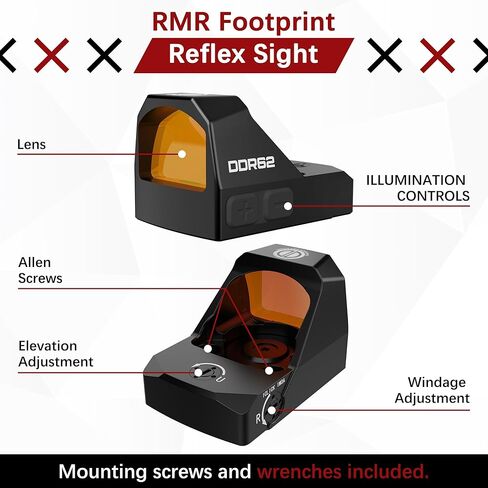 Dagger Defense - مملوك للمحاربين القدامى -DDR62 RMR Footprint Red Dot Sight - بصري منعكس لمسدسات وبنادق RMR، نشط بالحركة، متعدد السطوع، 1 MoA + 1913 Picatinny Mount، البطارية متضمنة in Kuwait