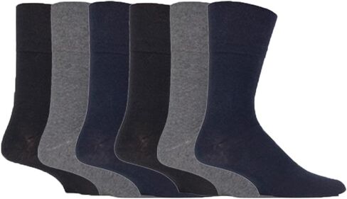 IOMI - 6 Pack Mens Thin Non Binding Extra Wide Loose Top Cotton Diabetic Socks (Mens 6-11 US,39-45 UK, Grey, Navy, Black) in Saudi Arabia