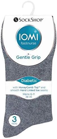 IOMI - 6 Pack Mens Thin Non Binding Extra Wide Loose Top Cotton Diabetic Socks (Mens 6-11 US,39-45 UK, Grey, Navy, Black) in Saudi Arabia