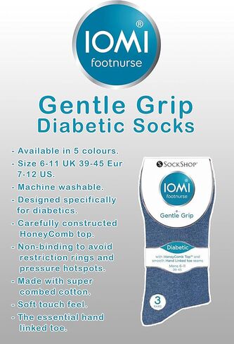 IOMI - 6 Pack Mens Thin Non Binding Extra Wide Loose Top Cotton Diabetic Socks (Mens 6-11 US,39-45 UK, Grey, Navy, Black) in Saudi Arabia
