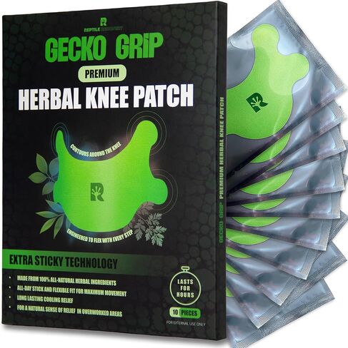 Gecko Grip Herbal Knee Patch | Pain Relief Patches for Knees & Joints | Extra-Sticky, Maximum Strength Herbal Knee Pain Patches for Everyday Wellness (10 Count) | Flexible Comfort-Stretch Fit in Saudi Arabia