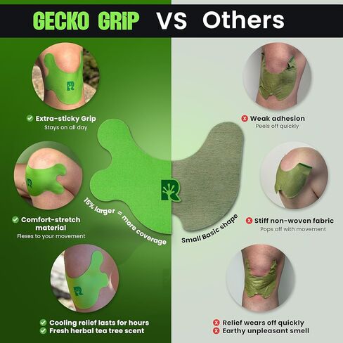 Gecko Grip Herbal Knee Patch | Pain Relief Patches for Knees & Joints | Extra-Sticky, Maximum Strength Herbal Knee Pain Patches for Everyday Wellness (10 Count) | Flexible Comfort-Stretch Fit in Saudi Arabia
