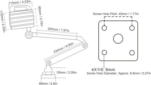 مصباح عمل LED، ذراع طويل قابل للتعديل من سبائك الألومنيوم بقدرة 12 وات 24 فولت مع تصميم تلسكوبي قابل للطي للاستخدام في ورشة العمل in Kuwait