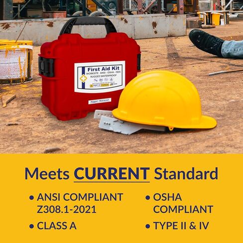 Workite OSHA 2021Class مجموعة الإسعافات الأولية - حالة وعرة ومقاومة للماء ANSI من النوع الثاني والرابع - الأعمال ، المكتب ، العمل ، البناء - OSHA/ANSI Z308.1-2021 متوافق in Kuwait