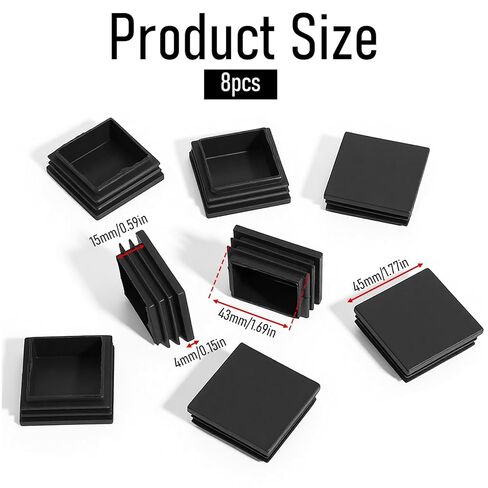 8 Pack 1 3/4 Inch (45mm) Square Plastic Hole Plugs, Black Tubing End Caps Square Chair Leg Caps Plastic Pipe Plugs Insert End Cap for Metal Tubing Post Chair Leg Table Bookshelves Furniture in Kuwait