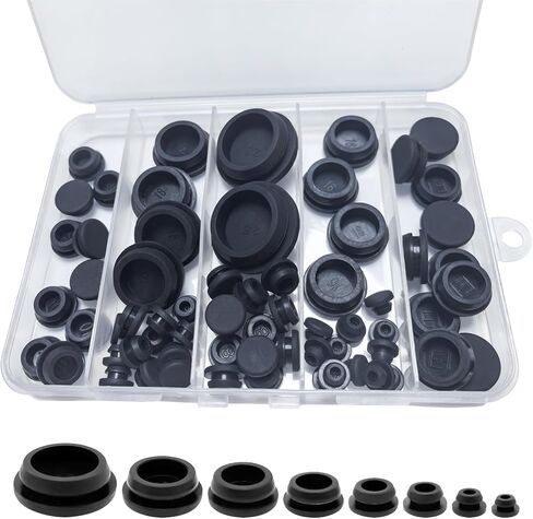 66 قطعة من سدادات ثقب مطاط السيليكون الأسود للثقوب الدائرية، 8 أحجام سدادات سيارة مستديرة، أداة توصيل فتحة حشو السيليكون متعددة الأغراض، قفل المفاجئة لغطاء فتحة أسلاك السيارة والأثاث in Kuwait