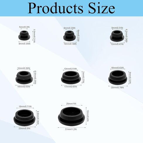 66 قطعة من سدادات ثقب مطاط السيليكون الأسود للثقوب الدائرية، 8 أحجام سدادات سيارة مستديرة، أداة توصيل فتحة حشو السيليكون متعددة الأغراض، قفل المفاجئة لغطاء فتحة أسلاك السيارة والأثاث in Kuwait