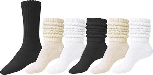 6 Pair Cotton Crew Slouch Socks Womens Scrunch Ribbed Soft Retro Boot Calf Sock in Saudi Arabia