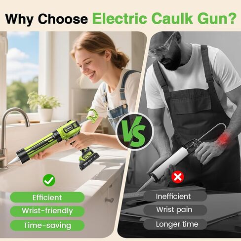 Electric Caulking Gun 20V, Cordless Caulking Gun with 2 x 2.0Ah Batteries, LED Light, Variable Speed, 10 OZ-10.1 OZ Battery Sealant Gun Tool for Filling, Sealing in Kuwait
