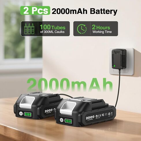 Electric Caulking Gun 20V, Cordless Caulking Gun with 2 x 2.0Ah Batteries, LED Light, Variable Speed, 10 OZ-10.1 OZ Battery Sealant Gun Tool for Filling, Sealing in Kuwait