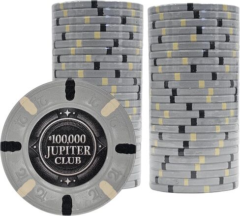فيشات لعبة البوكر من طين الكازينو كبيرة الحجم مقاس 43 مم من جوبيتر كلوب | 11 جرام رقائق XL | إحساس فاخر بالطين بنسبة 100% للألعاب النقدية المنزلية والبطولات ذات الرهانات العالية | 50 عدد (2 لفات) in Kuwait