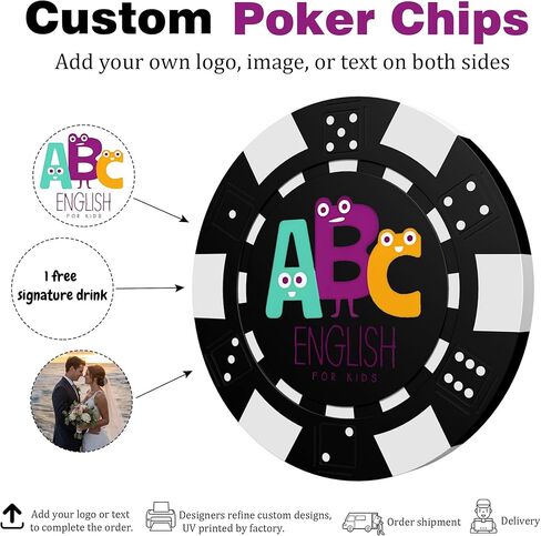 50-1000 شريحة بوكر مخصصة، مخصصة بالنص أو الصورة أو الشعار - 11.5 جرام 40 مم من رقائق نمط الكازينو لرموز البار، والأحداث الترويجية، وبطاقات العمل، والبطولات in Kuwait