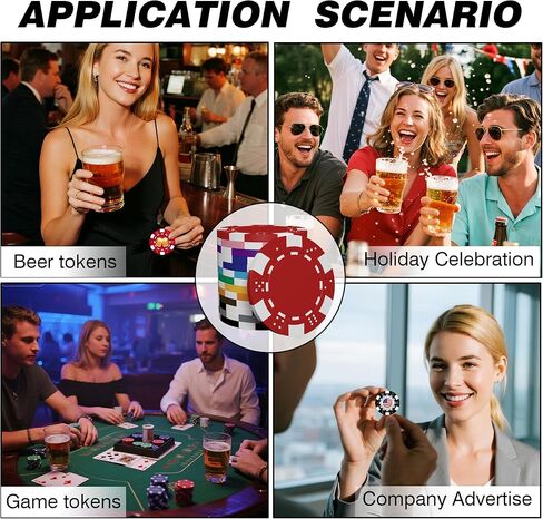 50-1000 شريحة بوكر مخصصة، مخصصة بالنص أو الصورة أو الشعار - 11.5 جرام 40 مم من رقائق نمط الكازينو لرموز البار، والأحداث الترويجية، وبطاقات العمل، والبطولات in Kuwait