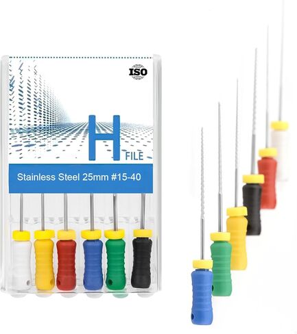 Colorful Stainless Steel Rotary Files H-Files Endo Files,Hand Use Stainless Steel H-Files 6pcs Mixed Packs 21mm/25mm #15-40 (25mm) in Kuwait