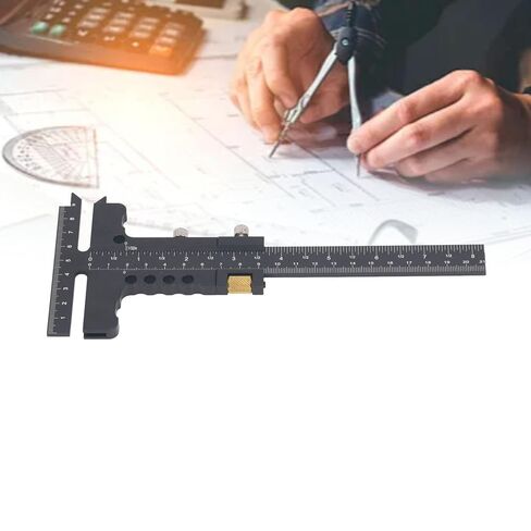 T Shaped Woodworking Ruler Aluminum Alloy Marking Gauge Caliper Measuring Tool 0 100mm 0 210mm Range for Woodworking Projects and DIY Crafts in Saudi Arabia
