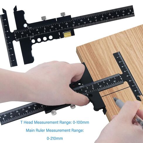 T Shaped Woodworking Ruler Aluminum Alloy Marking Gauge Caliper Measuring Tool 0 100mm 0 210mm Range for Woodworking Projects and DIY Crafts in Saudi Arabia