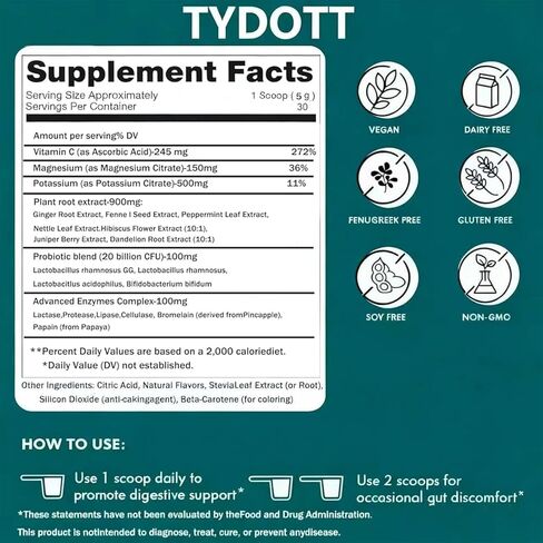 TYDOTT Debloat Pro، يحتوي على البروبيوتيك والإنزيمات الهاضمة لتخفيف الانتفاخ، ويدعم صحة الأمعاء، وامتصاص العناصر الغذائية، وراحة المعدة لدعم صحة الجهاز الهضمي in Kuwait