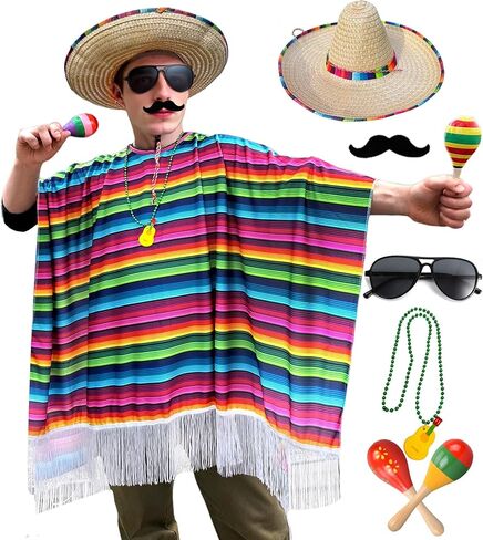 6pcs القبعات المكسيكية Sombrero Hats Cinco de Mayo الزي Mariachi البالغ Maracas قلادة شارب وهمية هالوين in Kuwait