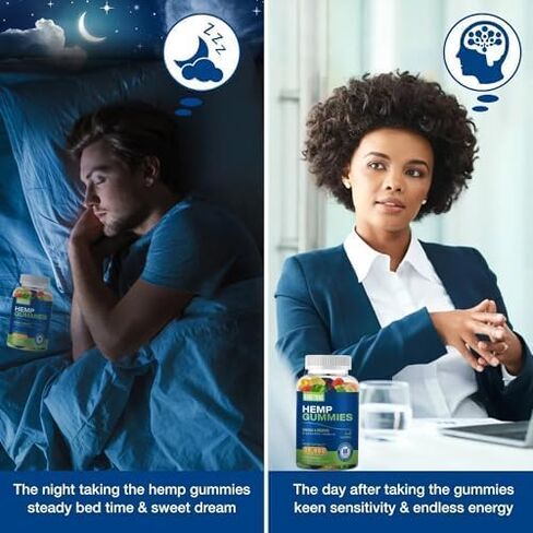 Hemp Gummies for Sleep, Pain,Anxiety Organic High Potency Extra Strength Hemp Oil Extract Edible Gummy Supplement for Adult Gummy 2 Packs in Kuwait