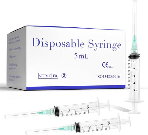 محاقن 5 مل بإبرة 21 قياس 1.5 بوصة - حقنة قفل Luer 5cc، 100 عبوة مغلفة بشكل فردي - درجة احترافية للمختبر والحرف الصناعية ونقل السوائل in Kuwait