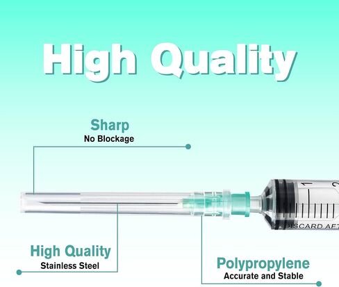 محاقن 5 مل بإبرة 21 قياس 1.5 بوصة - حقنة قفل Luer 5cc، 100 عبوة مغلفة بشكل فردي - درجة احترافية للمختبر والحرف الصناعية ونقل السوائل in Kuwait
