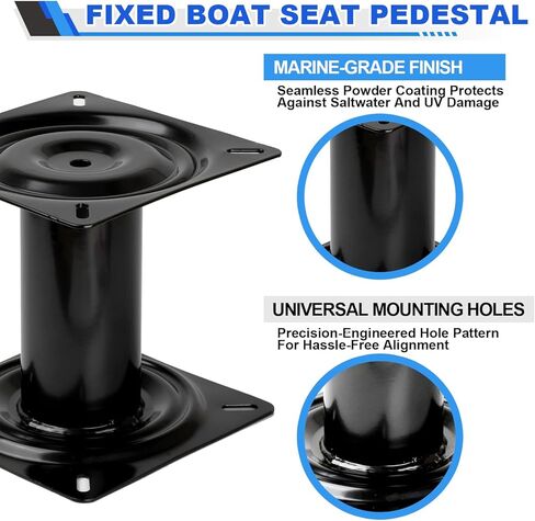 7 Inch Boat Seat Economy Pedestal Base Mount, Heavy Duty Fixed Pedestal for Boat Seat Compatible with Jon Boat Fishing Boat Kayak - Powder Coated Steel Alloy, Non-Swivel Marine Seat Base Mount in Kuwait