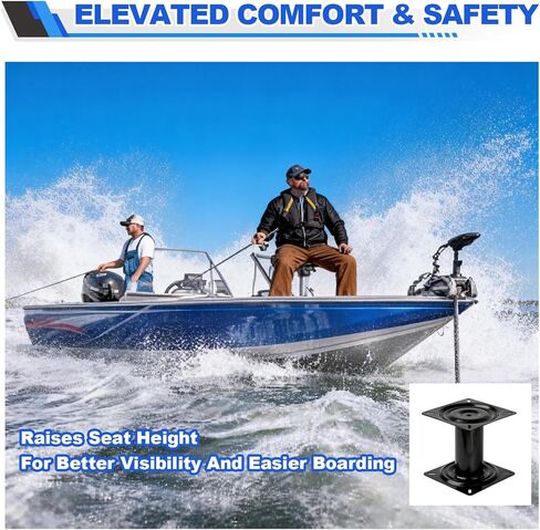 7 Inch Boat Seat Economy Pedestal Base Mount, Heavy Duty Fixed Pedestal for Boat Seat Compatible with Jon Boat Fishing Boat Kayak - Powder Coated Steel Alloy, Non-Swivel Marine Seat Base Mount in Kuwait