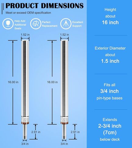 3/4" Boat Seat Pin Post Fits for Most Marine Boat Seat Pedestal Base Mount - Boat Seat Pedestal Post Lock-in Aluminum Extension Post Pole for Pontoon/Fishing/Bass Boat and More (2-Pack) in Saudi Arabia