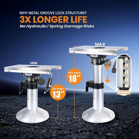 Aluminum Boat Seat Pedestal, Adjustable Height 13-18 Inches Locking with Slide, Boat Seat Pedestals and Bases Mount for Fishing Bass Pontoon Boats in Kuwait