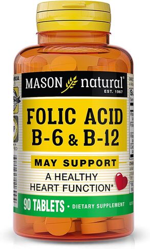 MASON NATURAL Folic Acid with B,6 & B,12, 90 Day Supply, Supports Normal Heart Health and Metabolic Function in Saudi Arabia